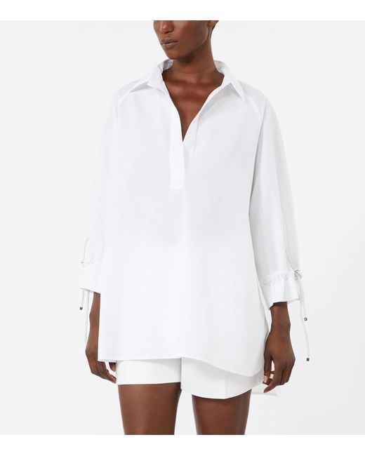 Max Mara White Cotton Poplin Drawstring Blouse