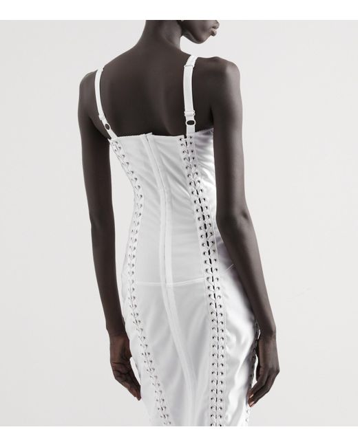Dolce & Gabbana White Satin Corset-Detail Midi Dress