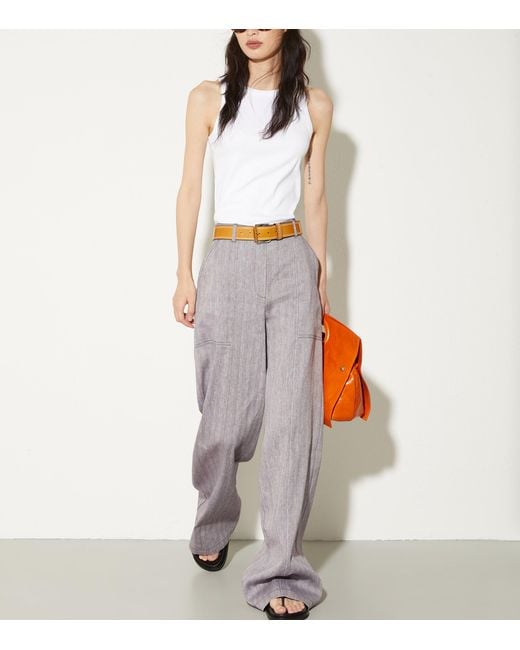 MAX&Co. Gray Linen-Cotton-Blend Chevron Trousers