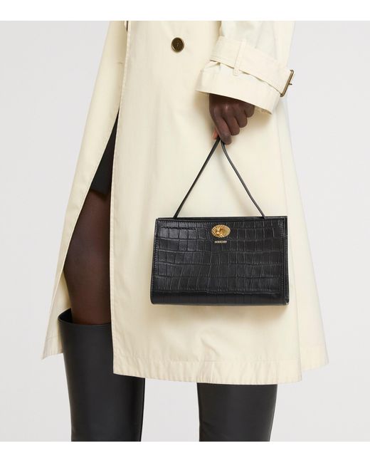 Burberry Black Leather Croc-Embossed Cotswolds Shoulder Bag