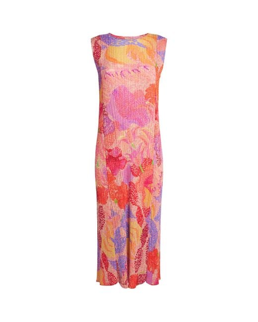Pleats Please Issey Miyake Pink Pleated Foggy Forest Midi Dress