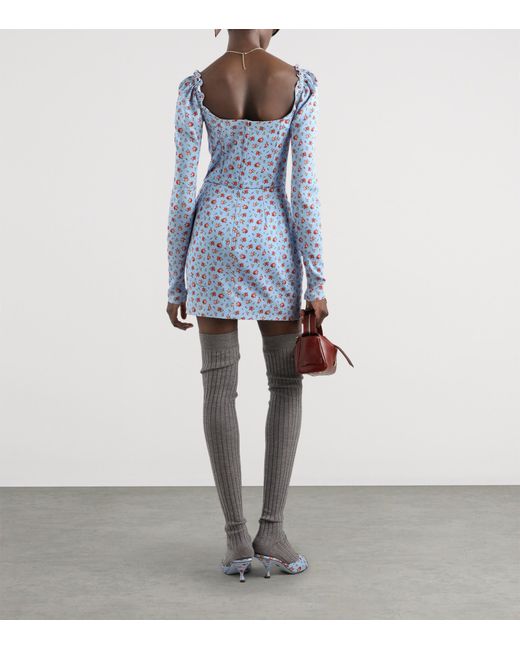 Dolce & Gabbana Blue Silk-Blend Floral Mini Dress