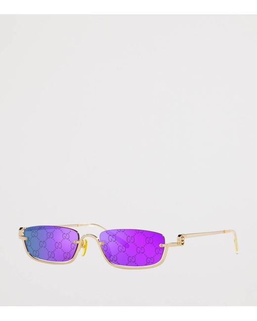 Gucci Purple Metal Logo Rectangular Sunglasses