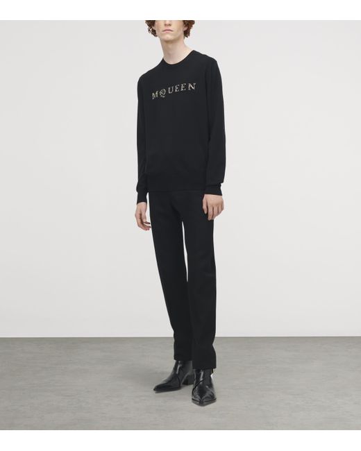 Alexander McQueen Black Wool Embellished Logo Sweater for men