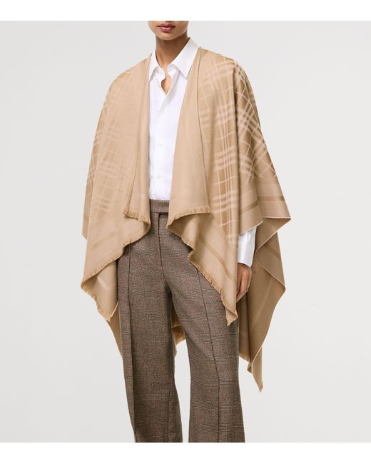 Burberry Natural Wool And Cashmere Check Cape