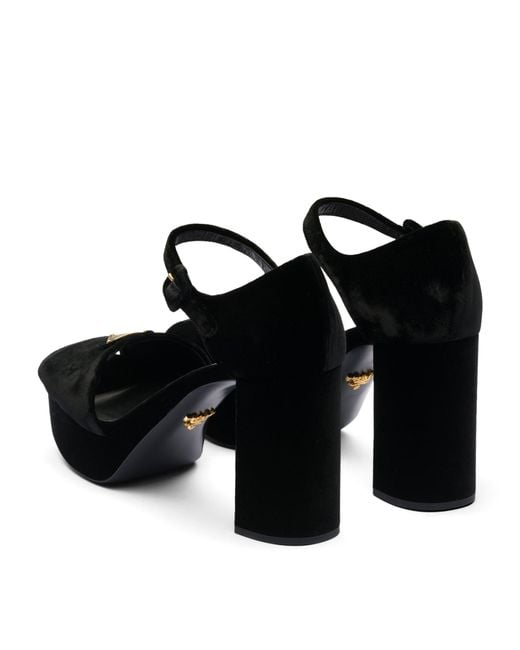 Prada Black Velvet Platform Sandals 95