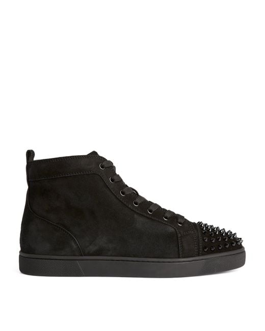 Christian Louboutin Black Lou Spikes Suede Sneakers for men
