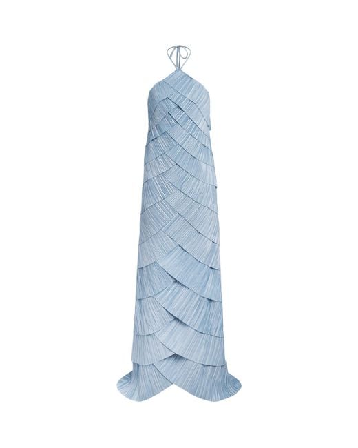 Cult Gaia Blue Pleated Halterneck Marsla Maxi Dress