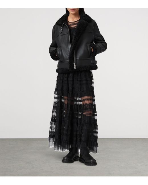 AllSaints Black Shearling Lorel Flying Jacket