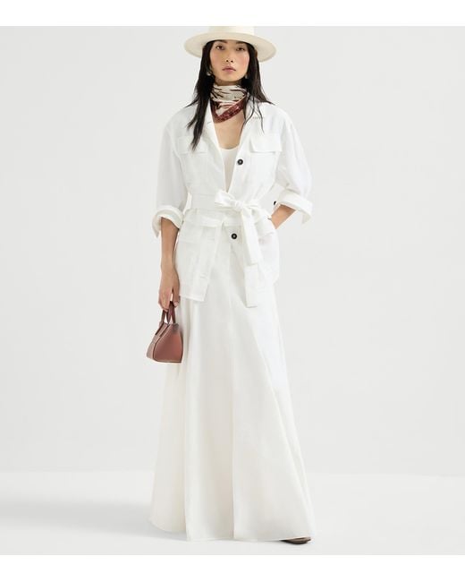 Brunello Cucinelli White Sable Silk Crepe Tank Top