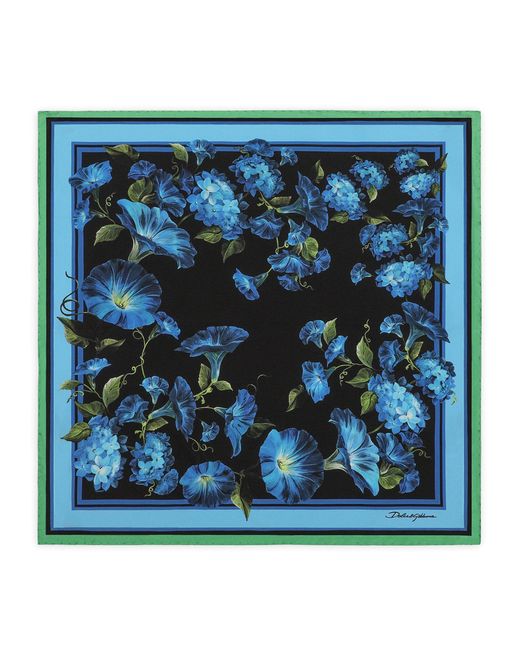 Dolce & Gabbana Blue Silk Foulard Floral Print Scarf