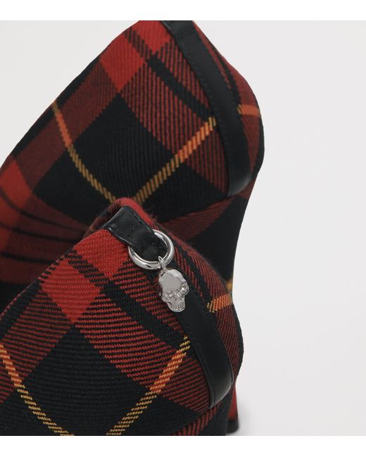 McQueen Red Cotton Tartan Skull Pumps 105