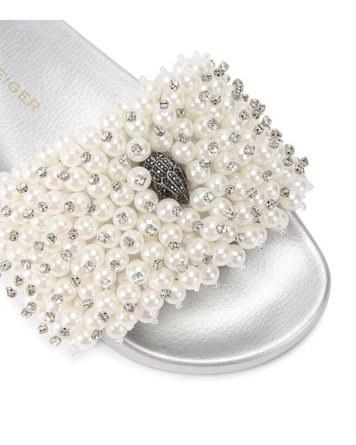 Kurt Geiger White Embellished Meena Eagle Slides