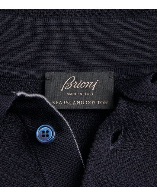 Brioni Blue Cotton Contrast-Stitch Polo Shirt for men