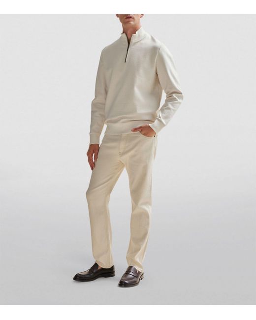 Boss White Cotton-blend Zip-up Sweater for men