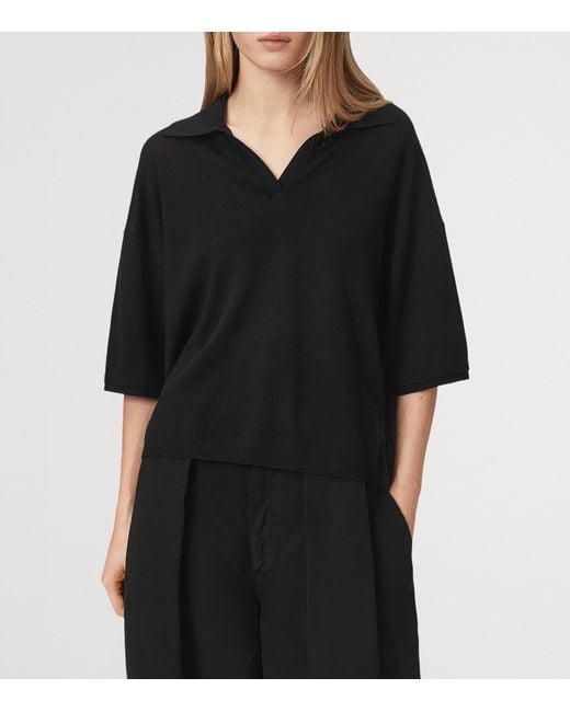 AllSaints Black Wool Bern Polo Shirt
