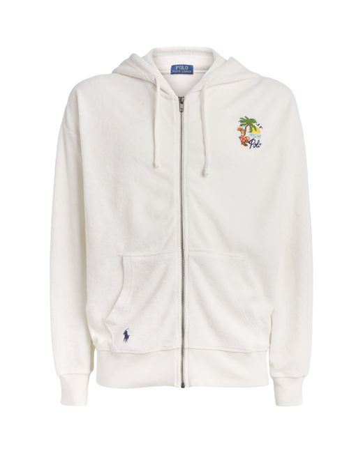 Polo Ralph Lauren White Cotton-Blend Palm Tree Zip-Up Hoodie for men