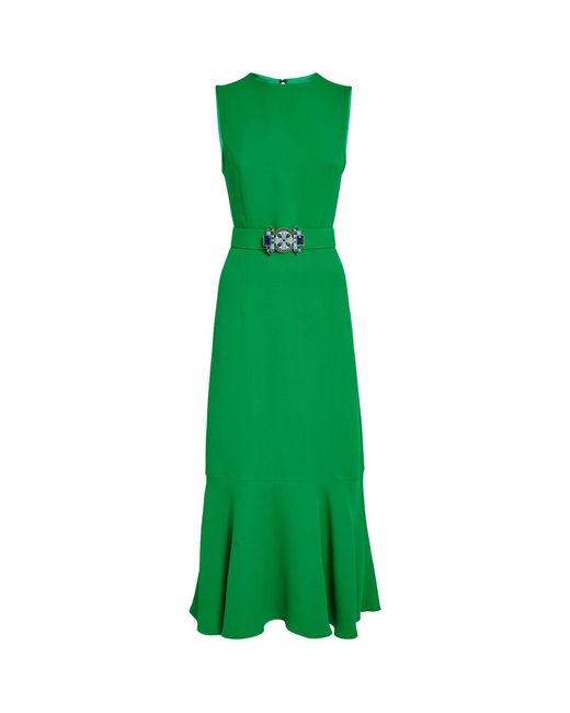 Andrew Gn Green Belted Mermaid Midi Dress