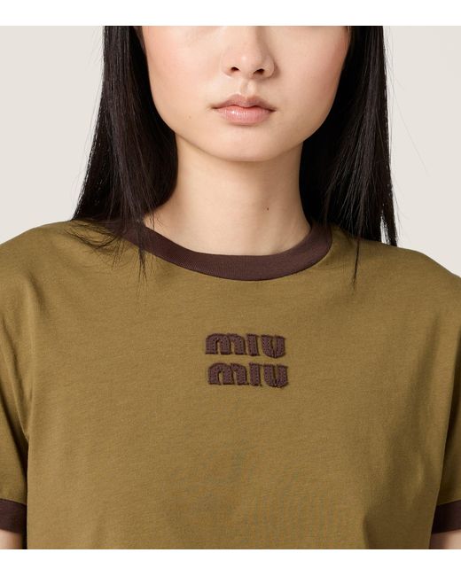 Miu Miu Natural Cotton Jersey Logo T-Shirt