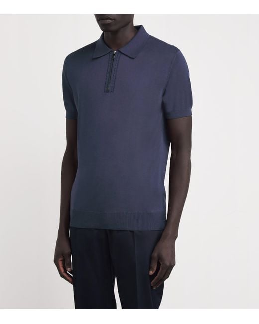Pal Zileri Blue Silk-Cotton Half-Zip Polo Shirt for men