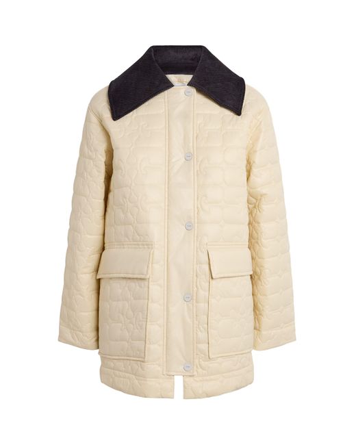 Ganni Natural Corduroy-Collar Shiny Quilted Jacket