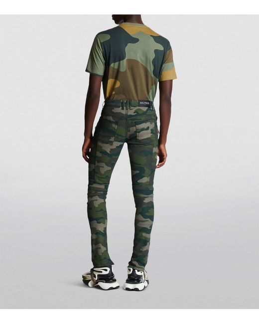 Balmain Green Camouflage Slim Jeans for men