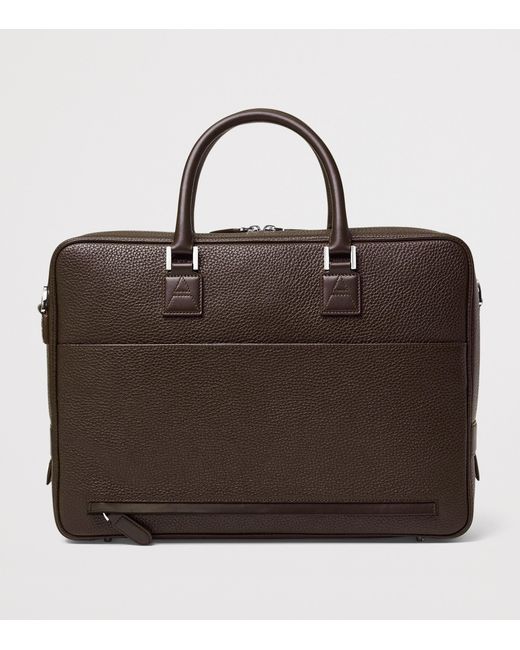 Aspinal Black Leather Mount Street Briefcase Bag for men