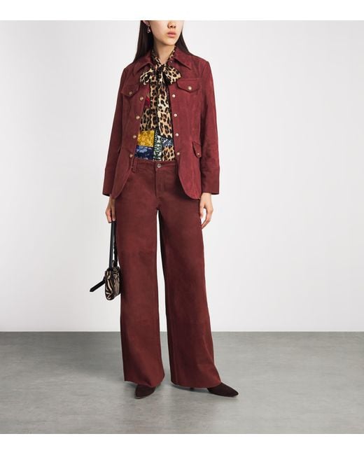 Alice + Olivia Red Dorothie Suede Utility Jacket