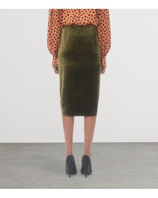 Valentino Green Velvet Gathered Midi Skirt
