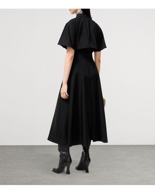 Burberry Black Wool Twill Midi Wrap Dress