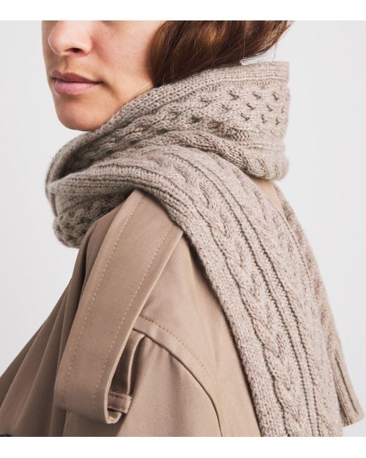 Johnstons Brown Cashmere Aran Cable Knit Scarf