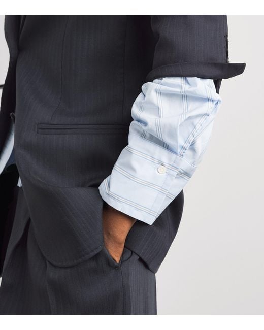 Sandro Blue Wool-Blend Stripe Slim Blazer