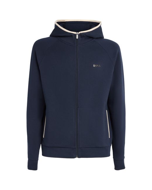 Boss Blue Contrast-Trim Sense Zip-Up Hoodie for men