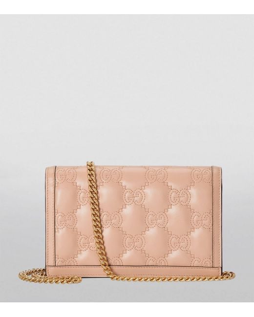 Gucci Pink Matelassé Leather Gg Chain Wallet