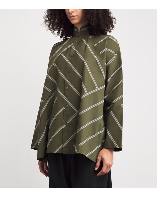 Eskandar Green Slim Double Stand-Collar Shirt
