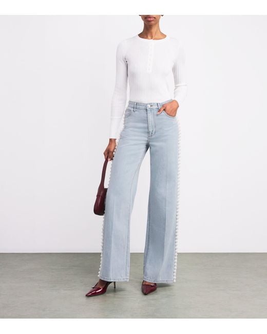 Sandro Blue Embellished Wide-Leg Jeans