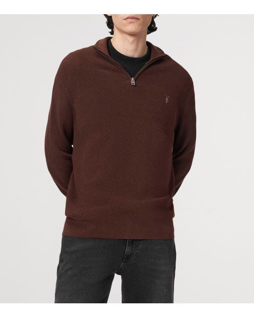 AllSaints Brown Funnel-Neck Aspen Sweater for men