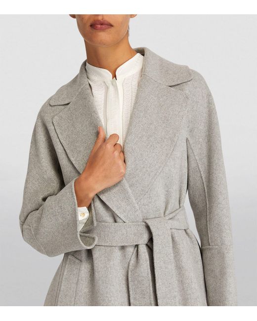 Max Mara Gray Virgin Wool Belted Coat