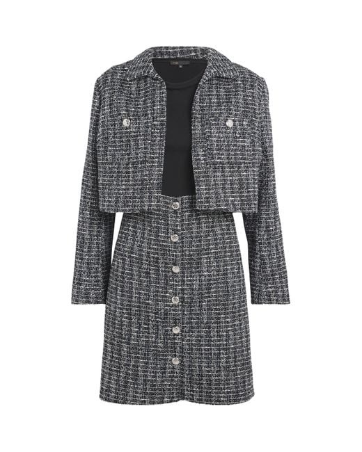 Maje Gray Tweed Jacket And Mini Skirt Set