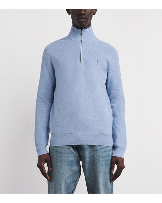 Polo Ralph Lauren Blue Cotton Quarter-Zip Sweatshirt for men