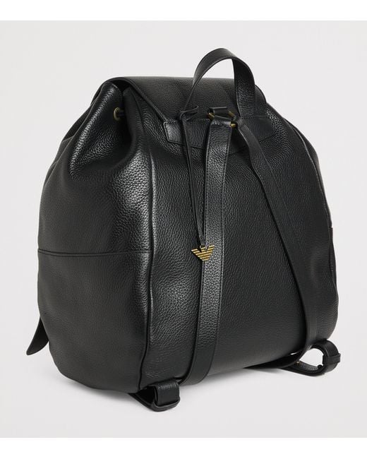 Emporio Armani Black Pebbled Leather Backpack for men