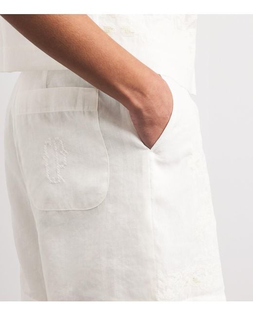Claudie Pierlot White Cotton-Ramie Cross-Stitch Shorts