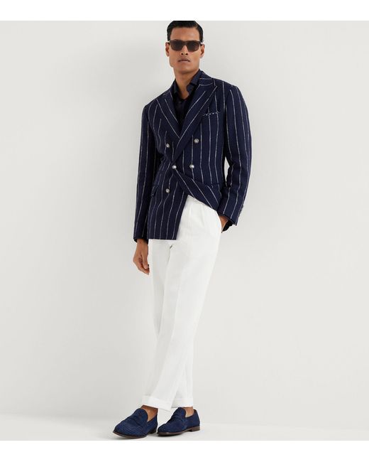 Brunello Cucinelli Blue Cotton-linen Slim-fit Shirt for men