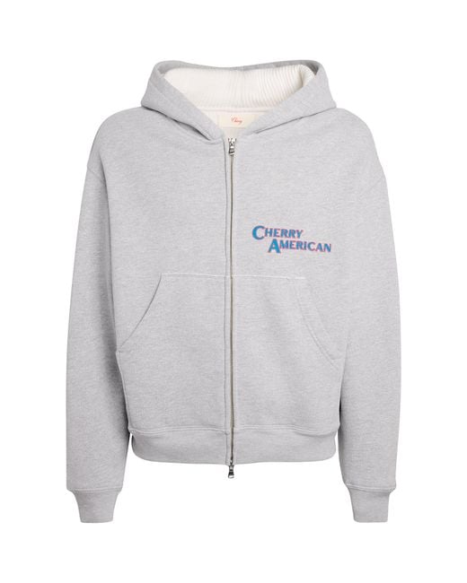 CHERRY LA Gray Cotton-Blend Thermal Zip-Up Logo Hoodie for men