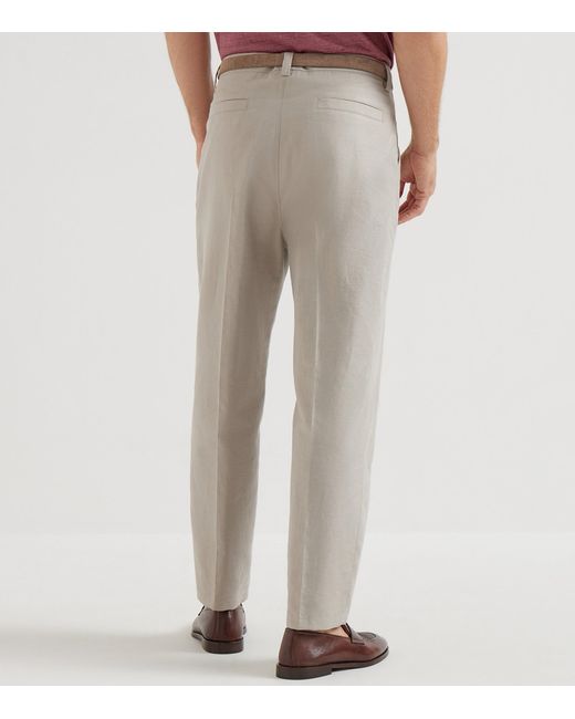 Brunello Cucinelli Gray Cotton-Linen Panama Trousers for men