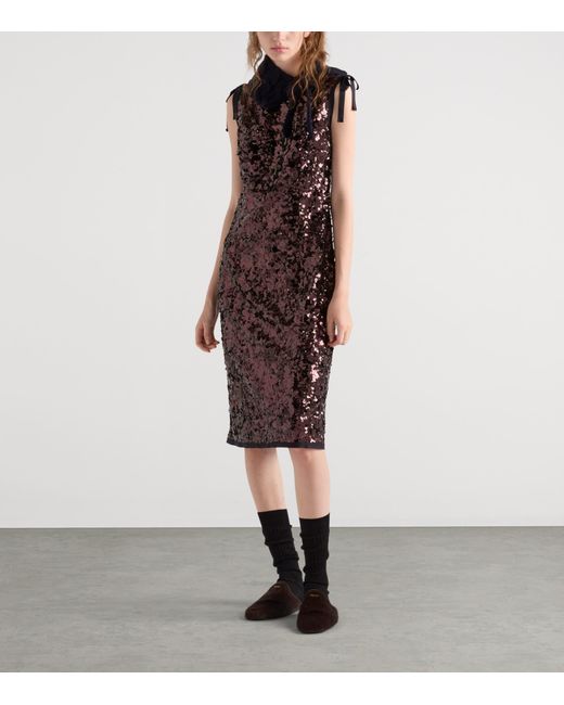 Prada Brown Sequinned Midi Dress