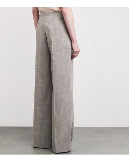 Sandro Gray Wool-Blend Check Wide-Leg Trousers