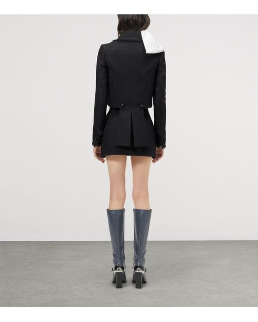 McQueen Black Wool-Blend Tweed Mini Skirt