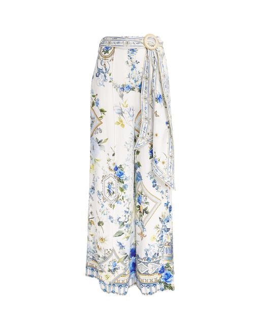 Camilla White Scarf Belt Wide-Leg Trousers