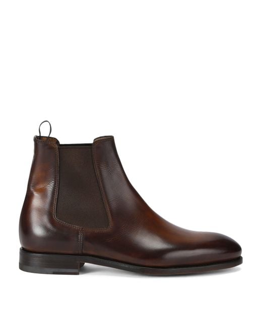 Bontoni Brown Leather Cavaliere Chelsea Boots for men